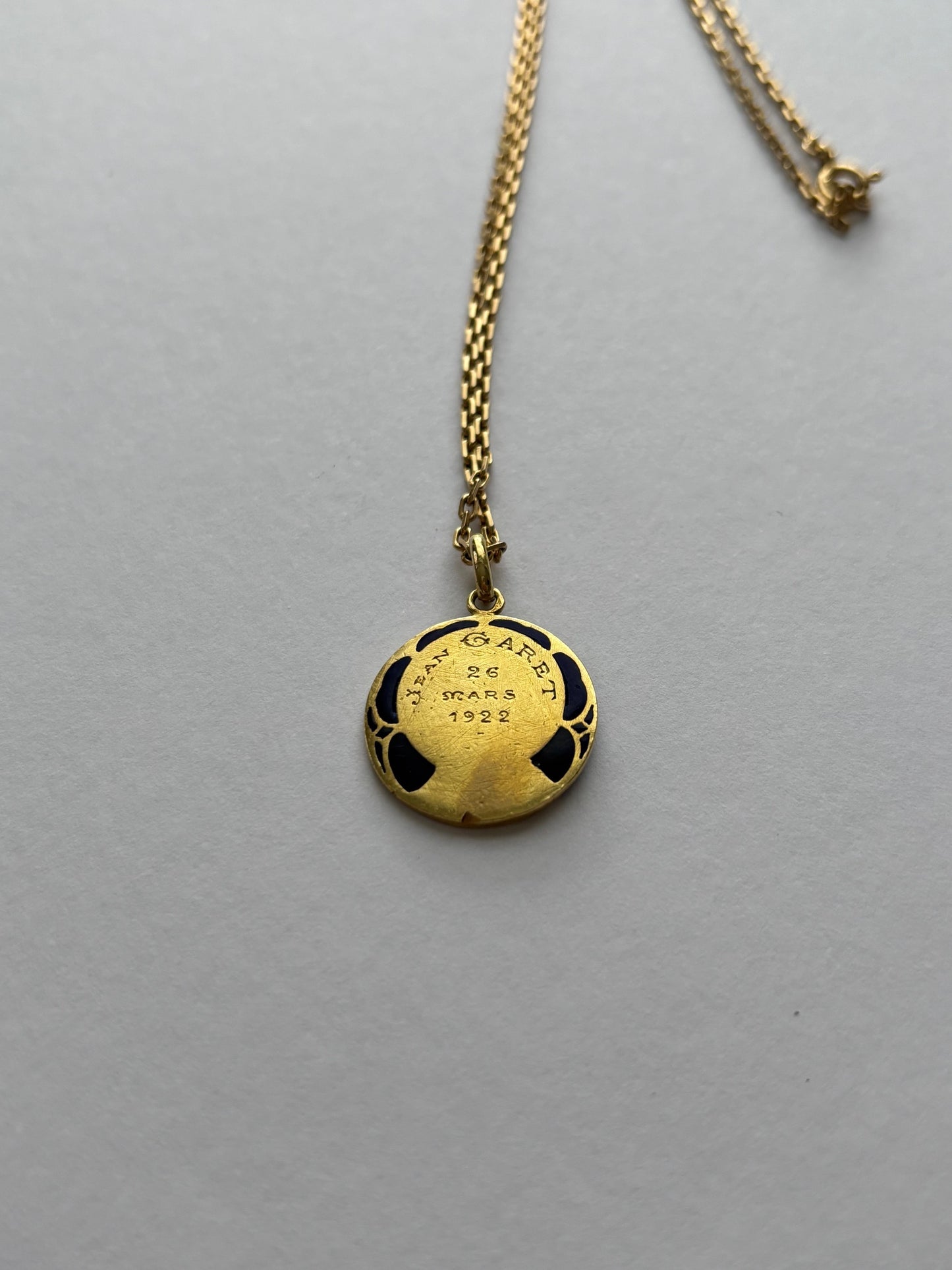 Antique French Guilbert 18k Gold and Blue Enamel Mary Pendant Charm 1922