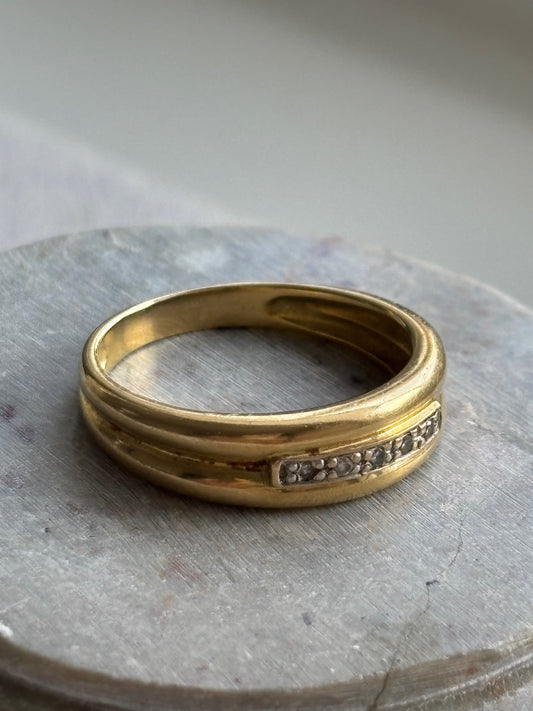 Vintage French 18k Gold Wide Band Ring with Old Cut Diamonds