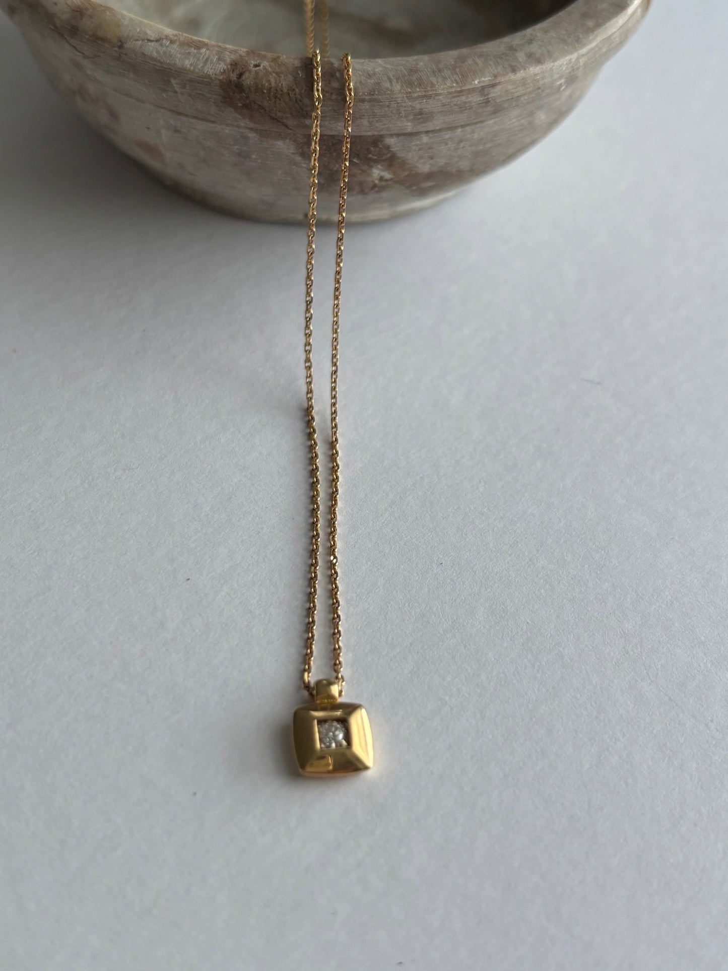 Vintage 18k Gold Chain with Square Diamond Pendant