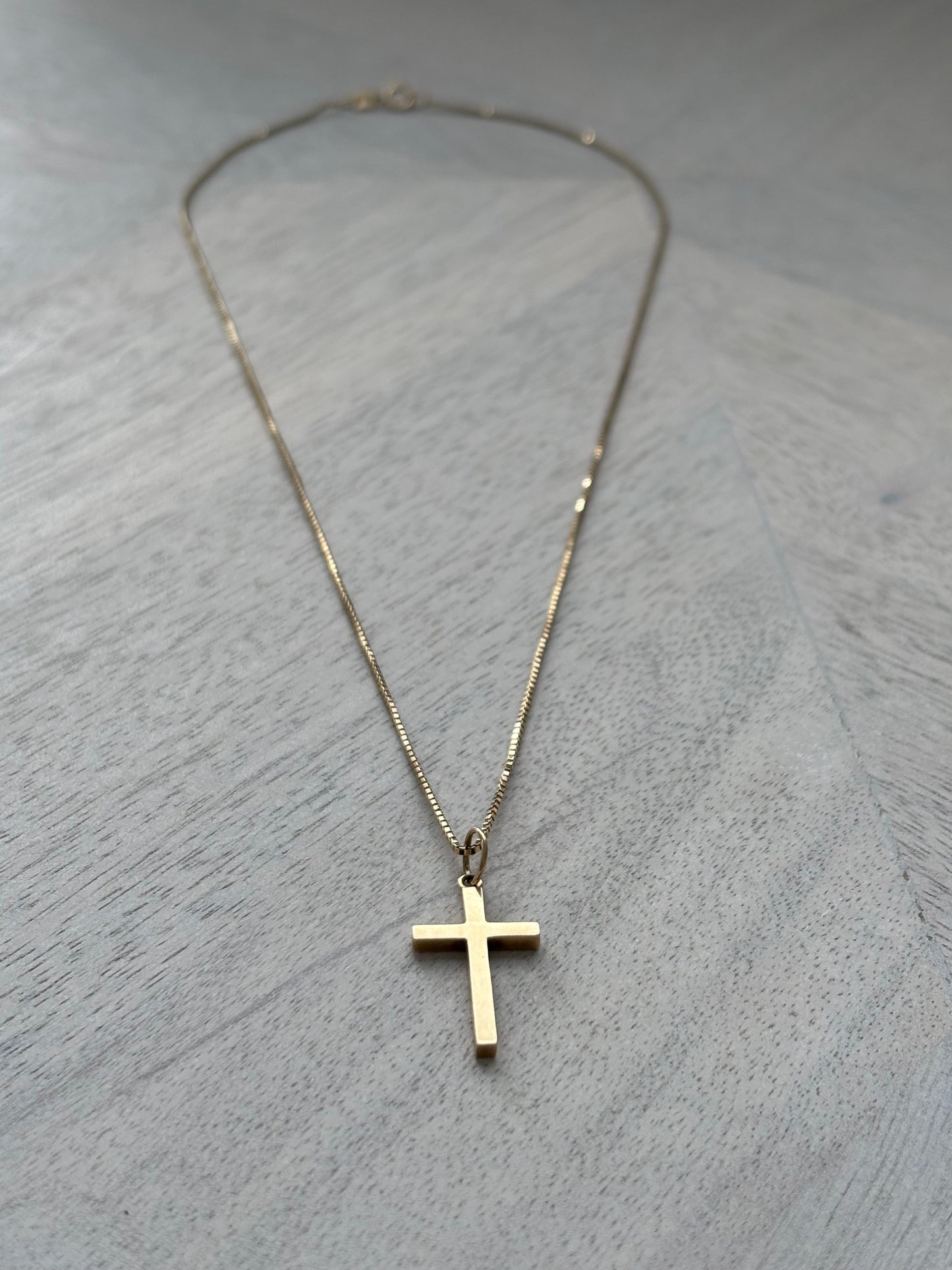 Vintage 9k Gold Cross Pendant on a 9k Gold Herringbone Chain
