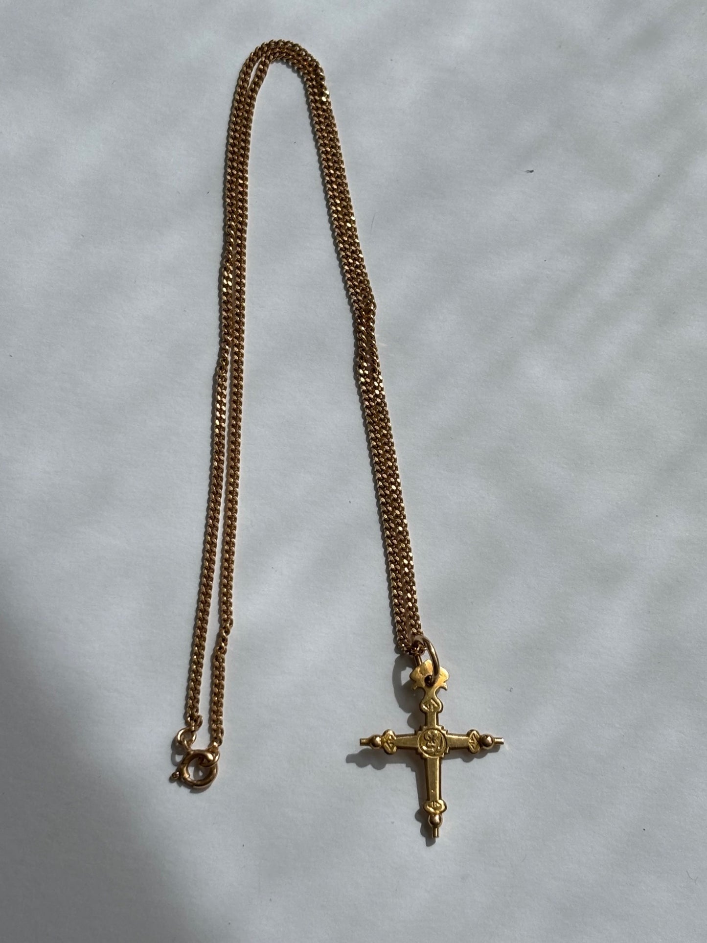 Vintage 18k French Gold Cross Pendant Chain  Necklace