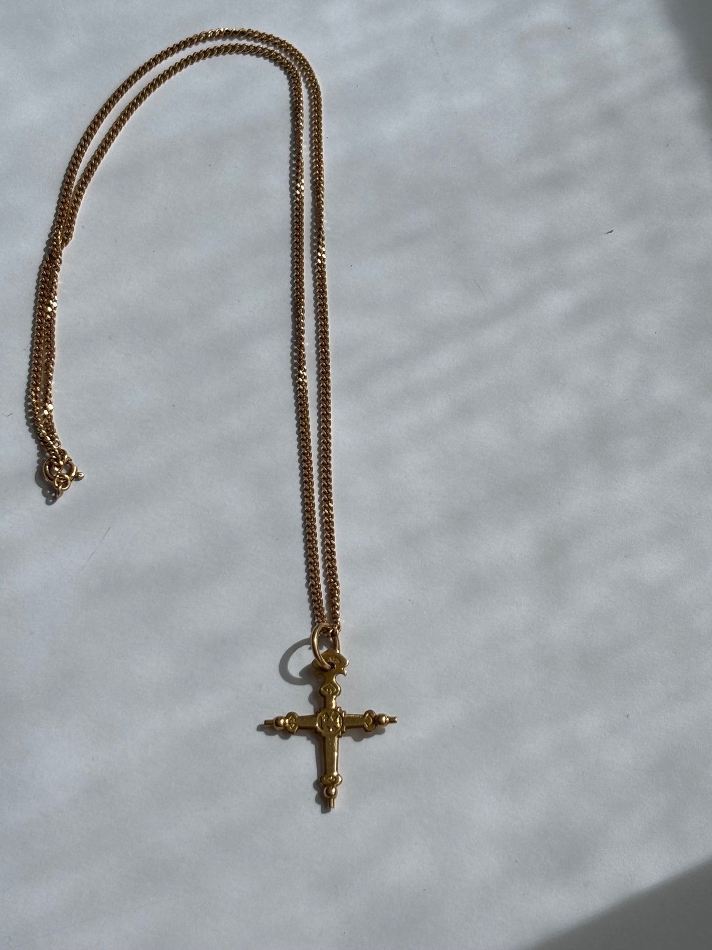 Vintage 18k French Gold Cross Pendant Chain  Necklace