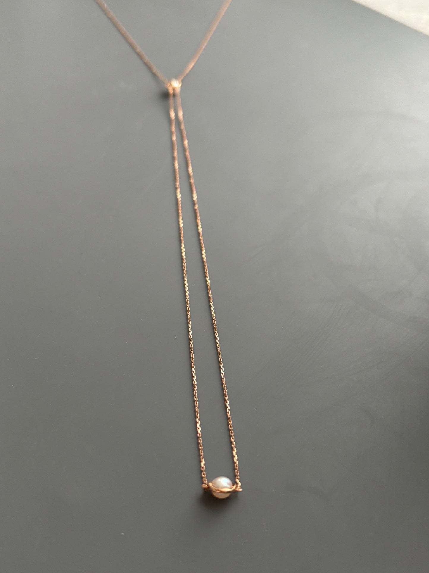 18k Rose Gold Lariat Drop Earring w/ Pearls
