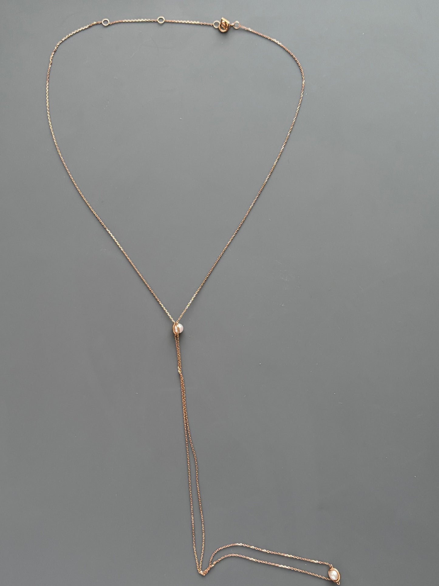 18k Rose Gold Lariat Drop Earring w/ Pearls