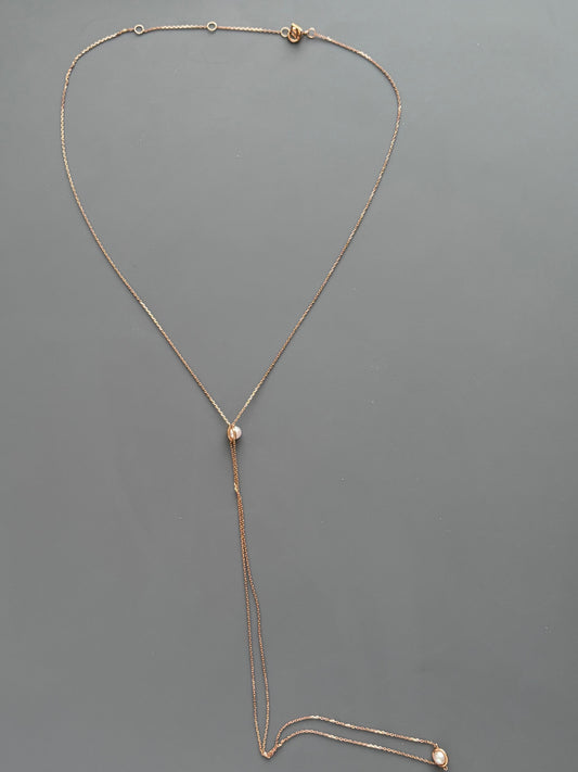 18k Rose Gold Lariat Drop Earring w/ Pearls