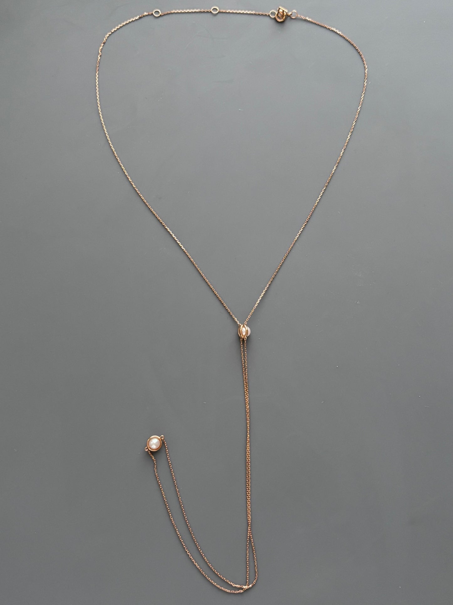 18k Rose Gold Lariat Drop Earring w/ Pearls