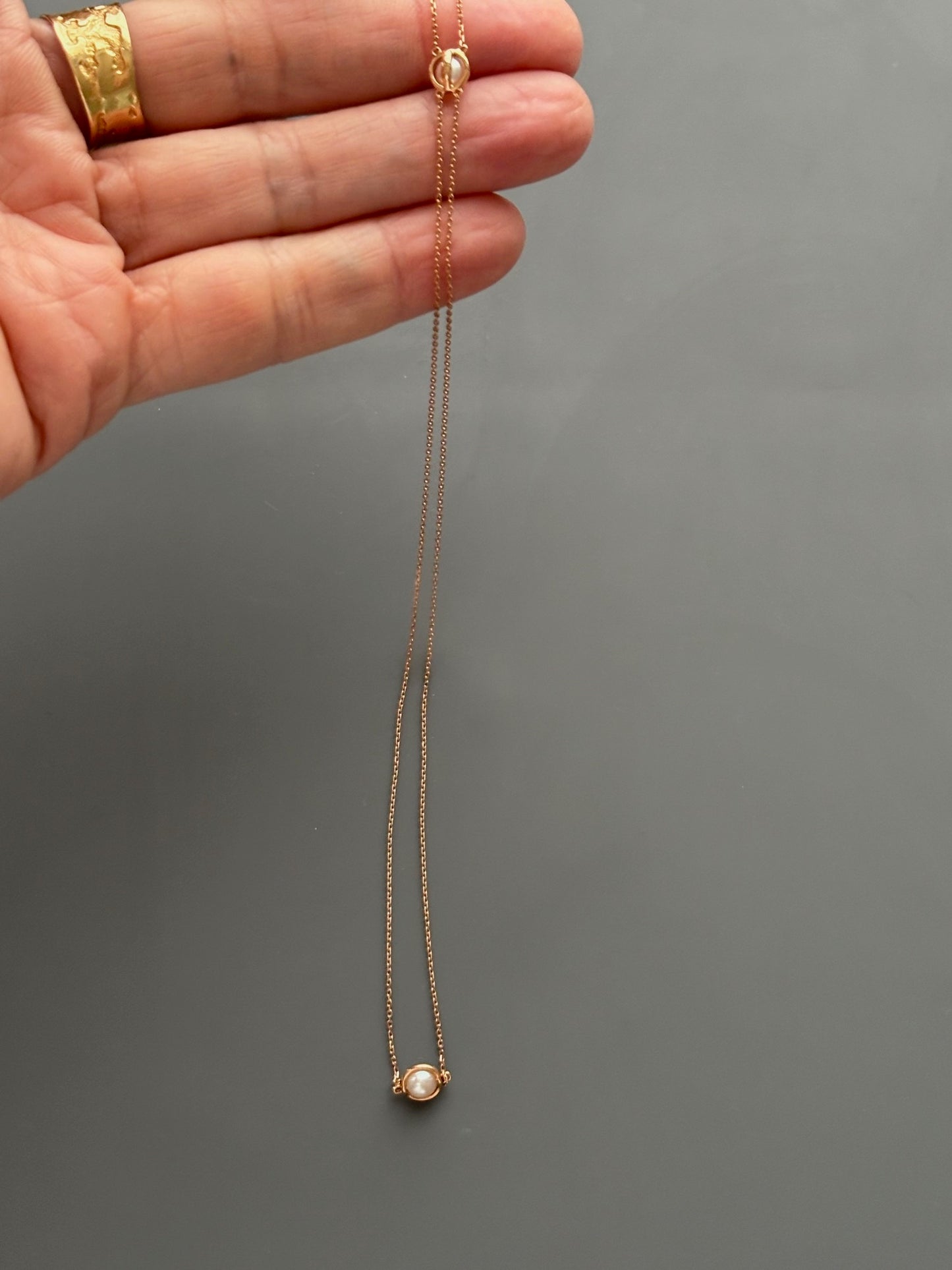 18k Rose Gold Lariat Drop Earring w/ Pearls