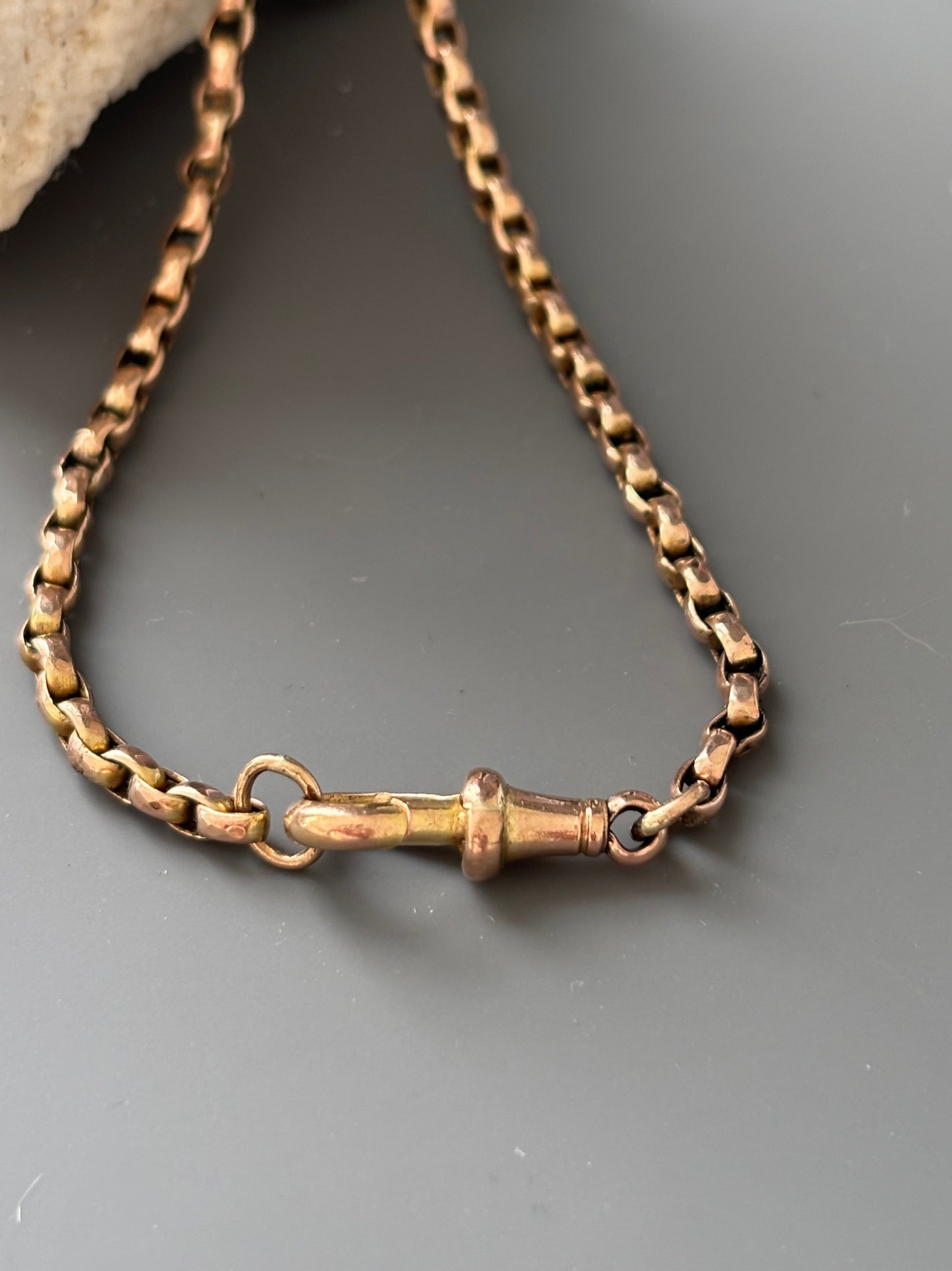 9k Gold Antique Chain Necklace w/ Removable T-Bar and Dog Clip