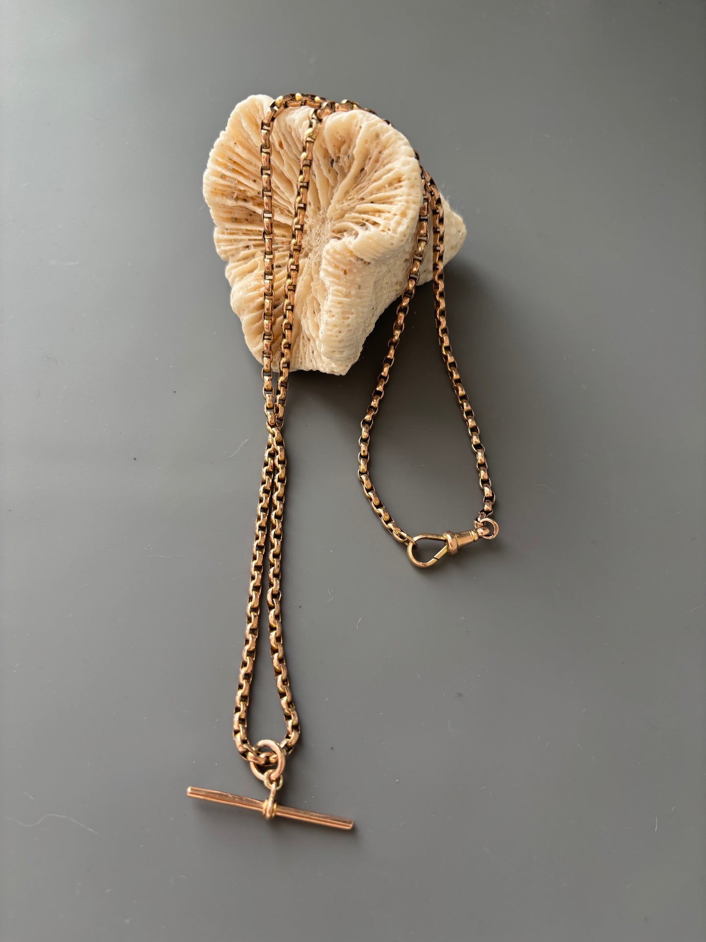 9k Gold Antique Chain Necklace w/ Removable T-Bar and Dog Clip