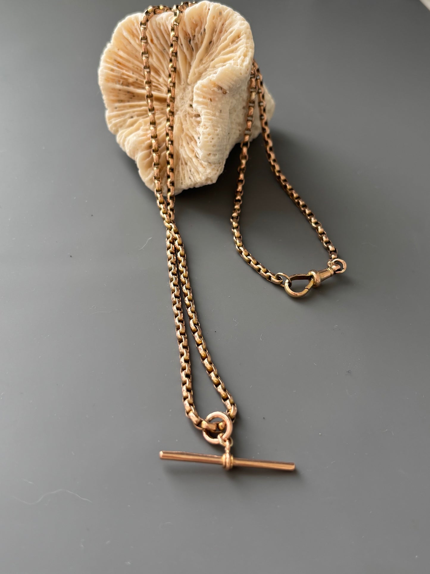 9k Gold Antique Chain Necklace w/ Removable T-Bar and Dog Clip