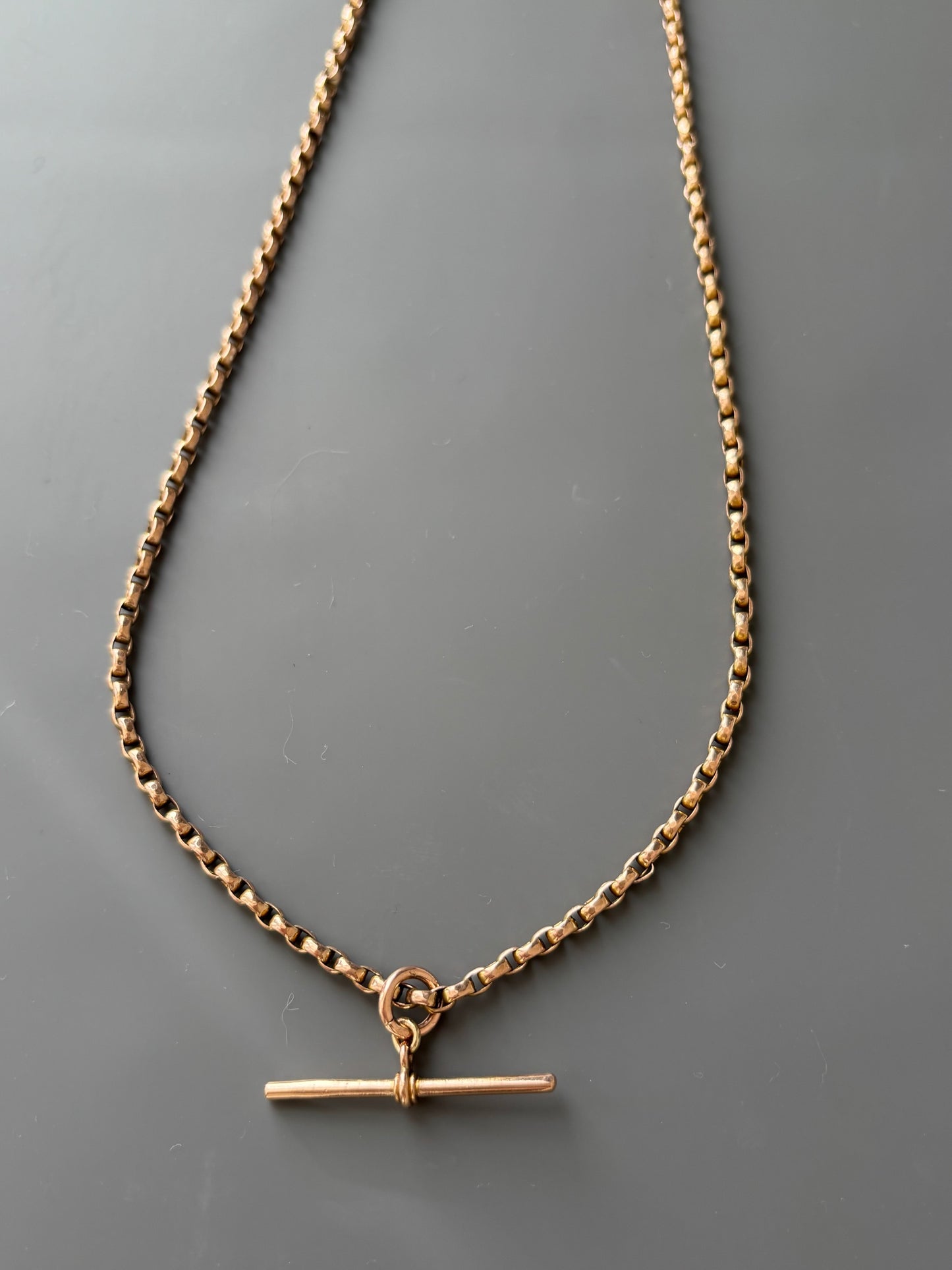 9k Gold Antique Chain Necklace w/ Removable T-Bar and Dog Clip