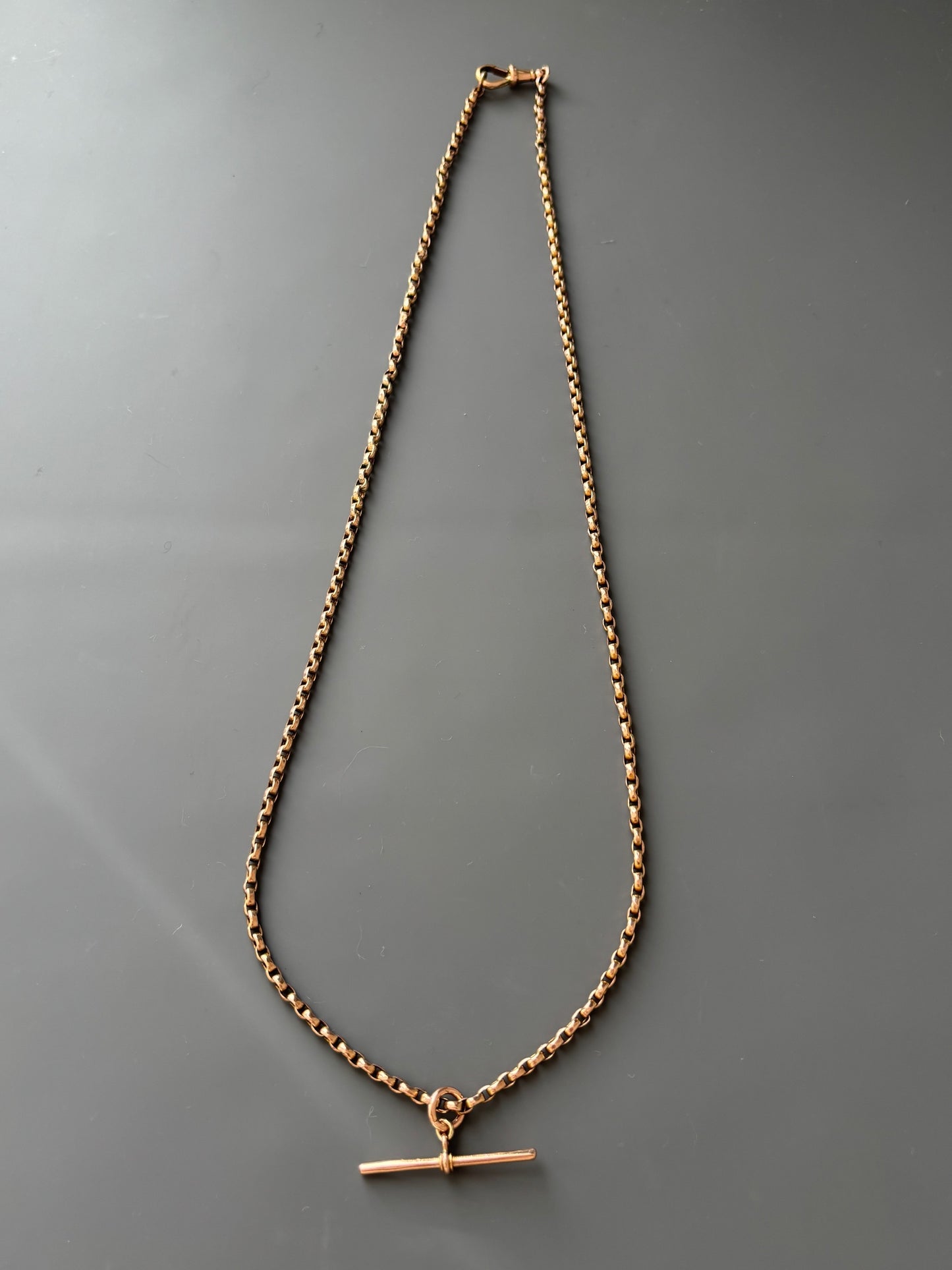 9k Gold Antique Chain Necklace w/ Removable T-Bar and Dog Clip