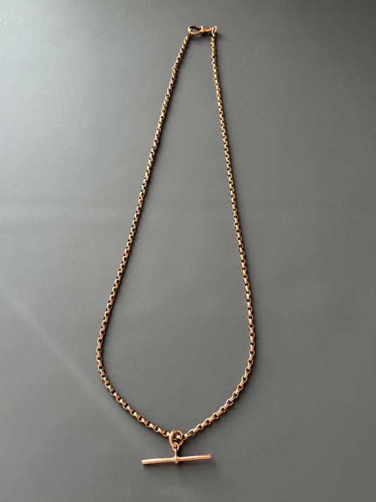 9k Gold Antique Chain Necklace w/ Removable T-Bar and Dog Clip