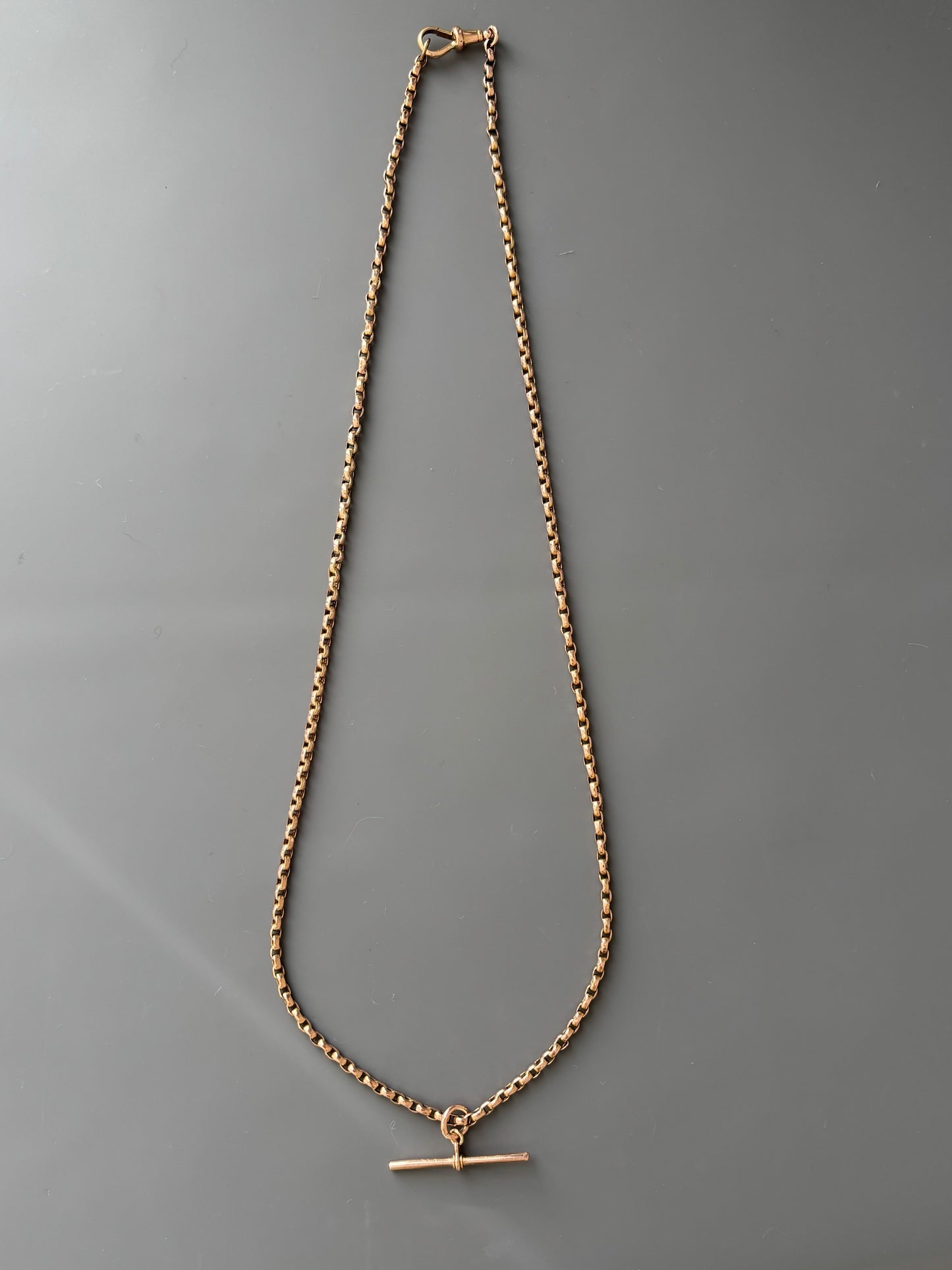 9k Gold Antique Chain Necklace w/ Removable T-Bar and Dog Clip