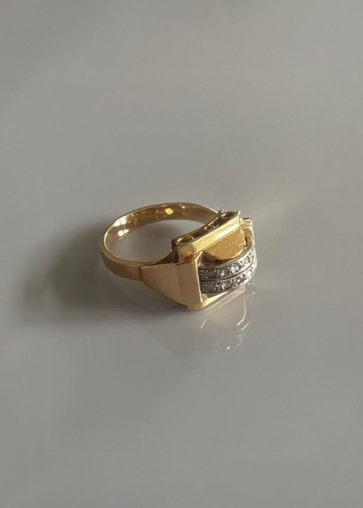 French 18ct Gold and Diamond Tank Ring