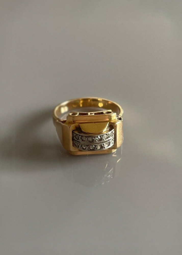 French 18ct Gold and Diamond Tank Ring