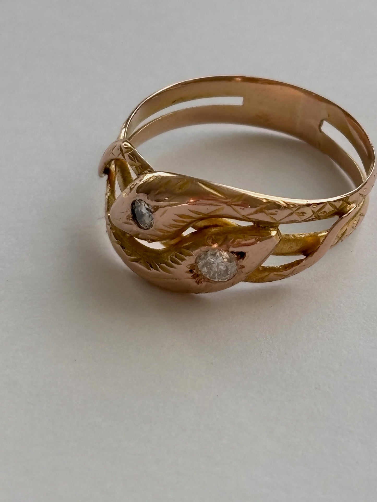 18k Snake Ring- French with Diamond Eyes