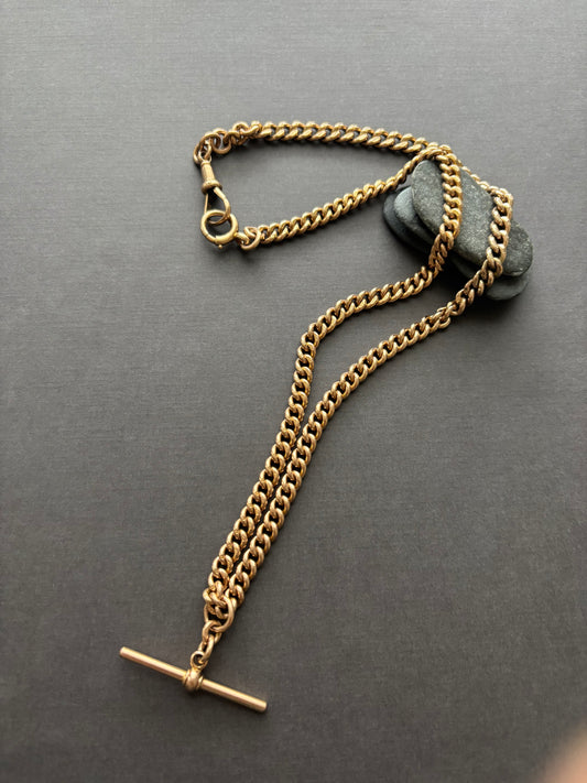 Antique 9k Gold Curb Watch / Albert Chain Necklace