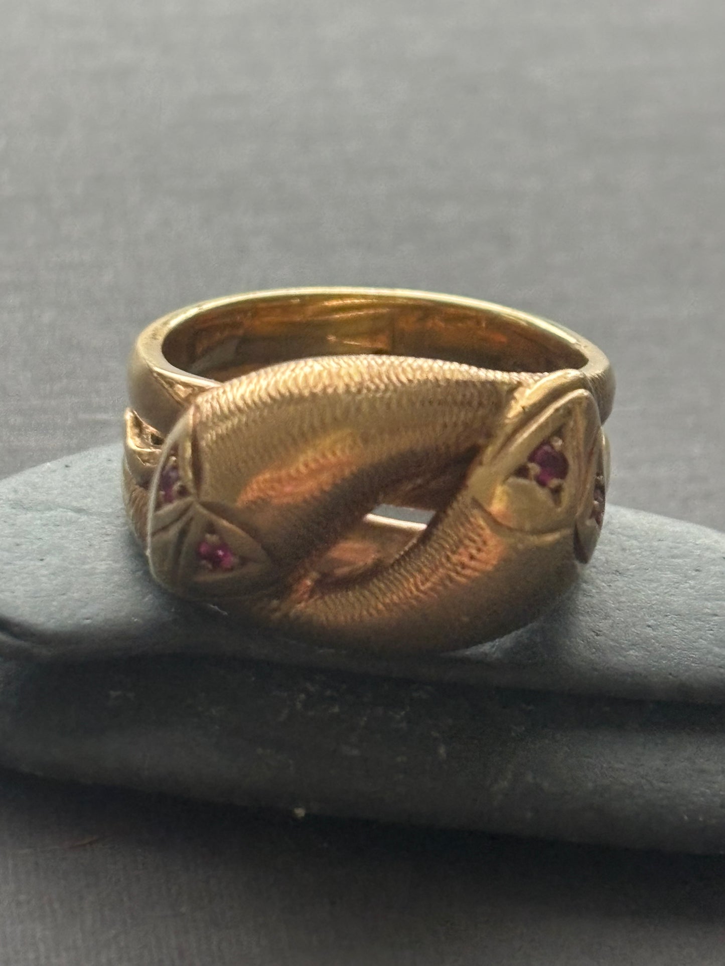 Vintage 9k Gold Snake Ring with Ruby Eyes