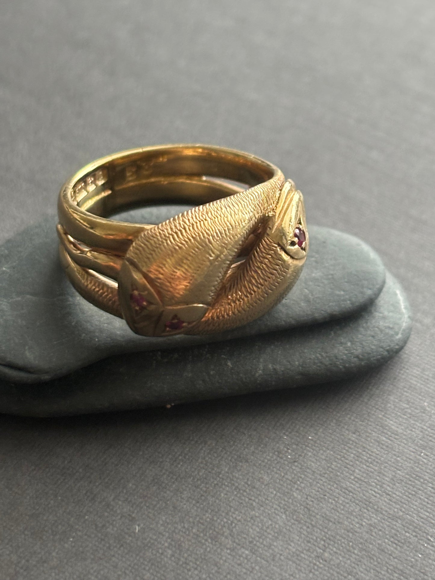 Vintage 9k Gold Snake Ring with Ruby Eyes