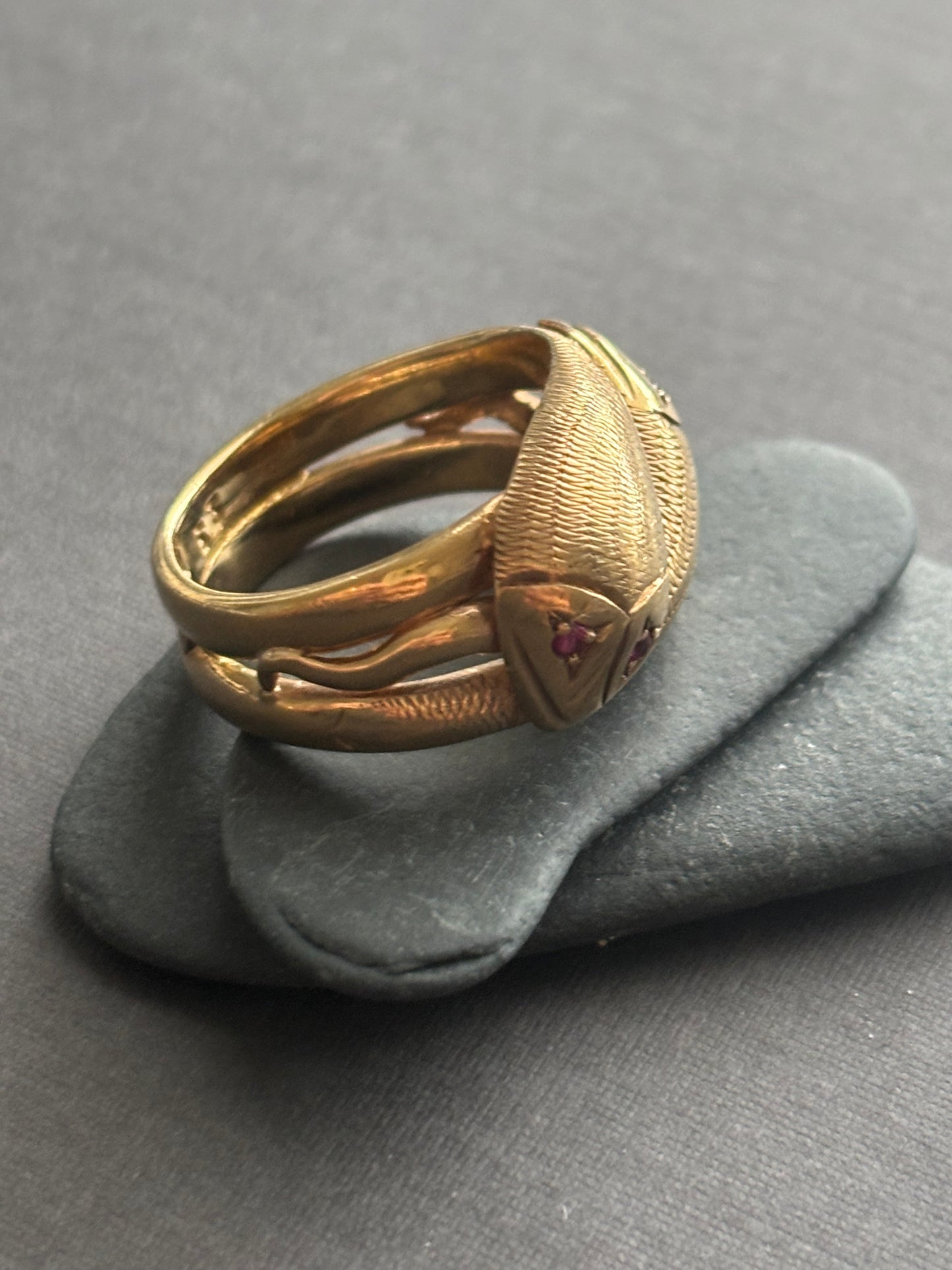 Vintage 9k Gold Snake Ring with Ruby Eyes