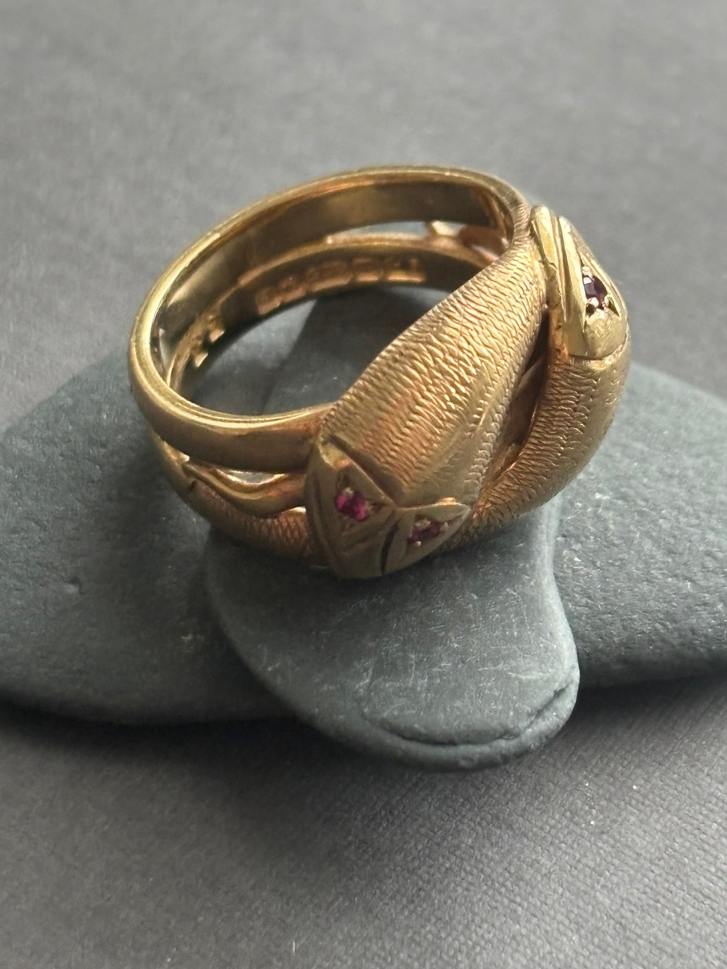 Vintage 9k Gold Snake Ring with Ruby Eyes