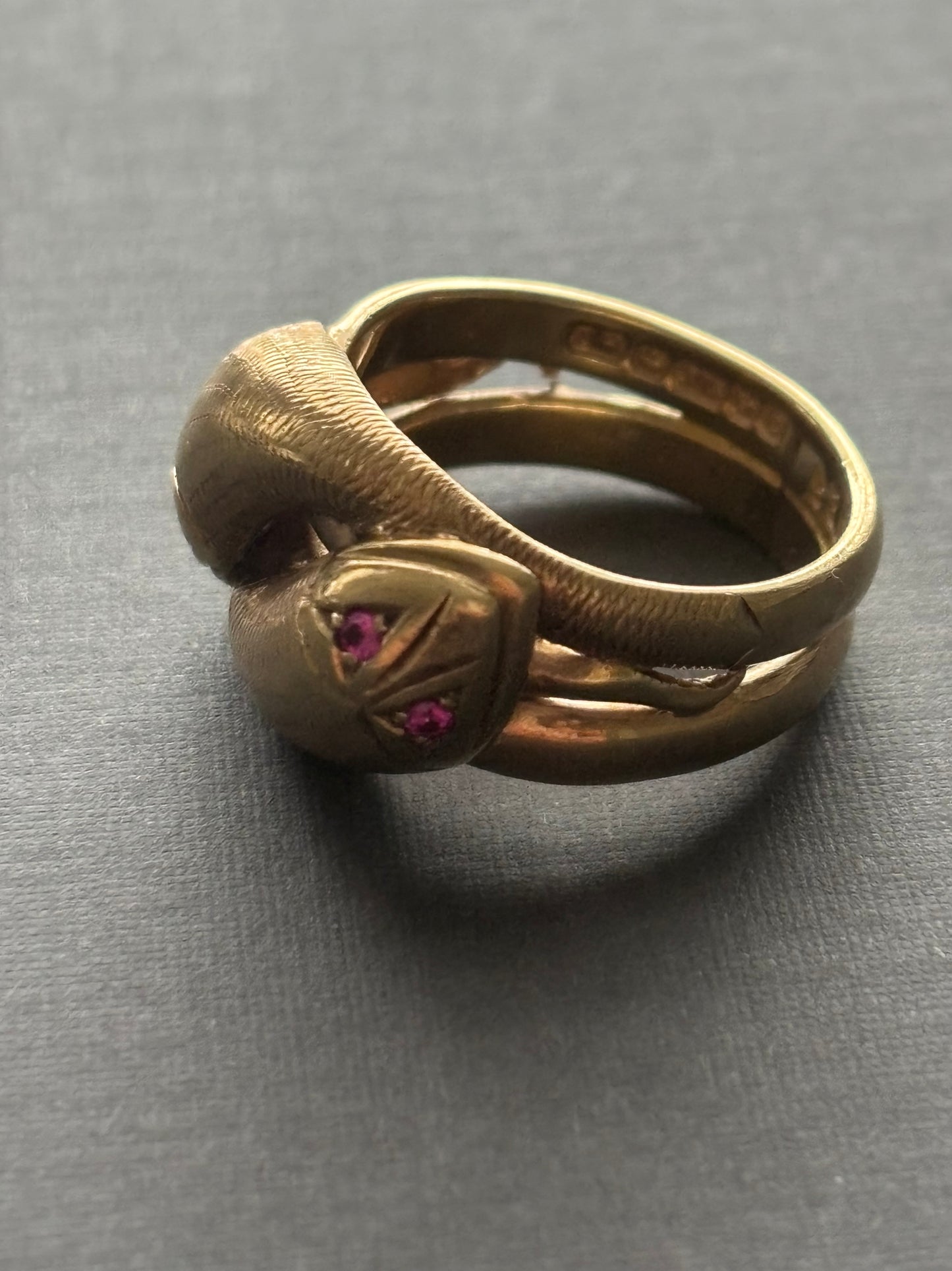 Vintage 9k Gold Snake Ring with Ruby Eyes