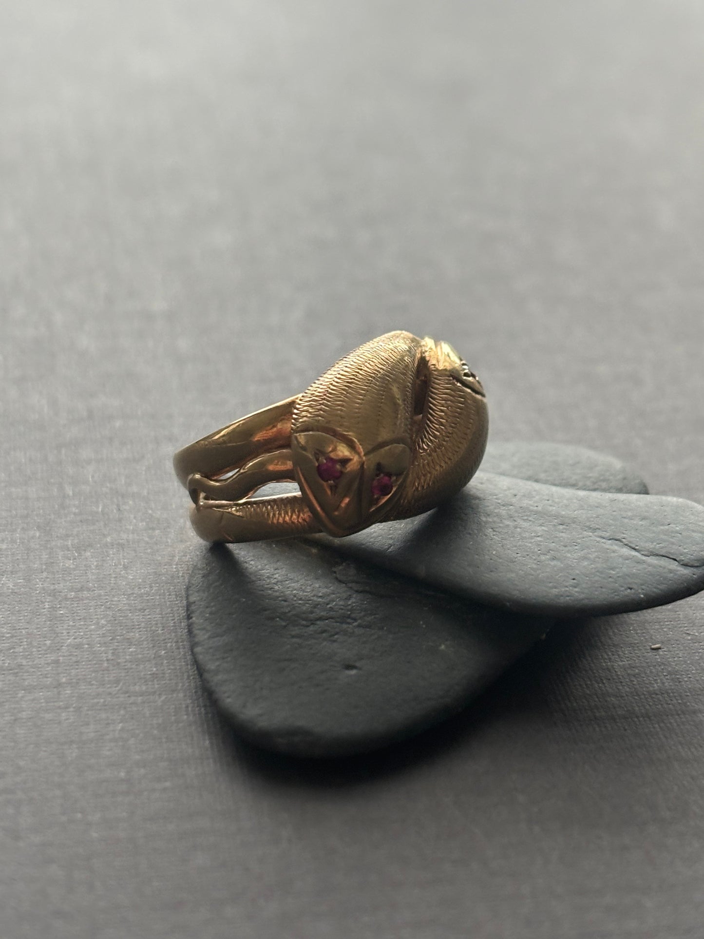 Vintage 9k Gold Snake Ring with Ruby Eyes