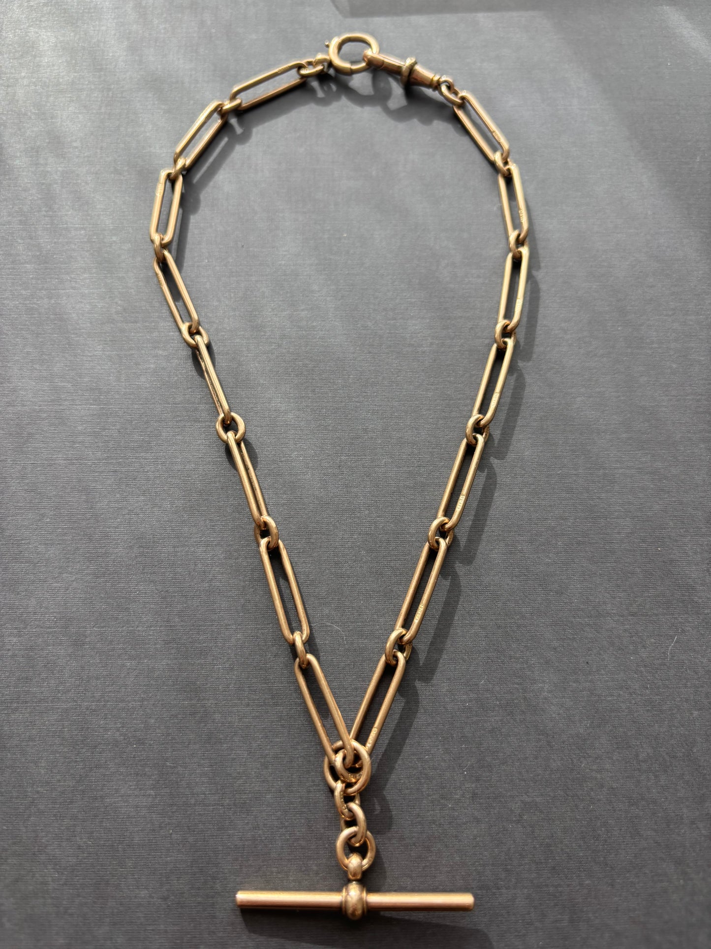 9k Gold Trombone Link Albert  Watch Chain Necklace