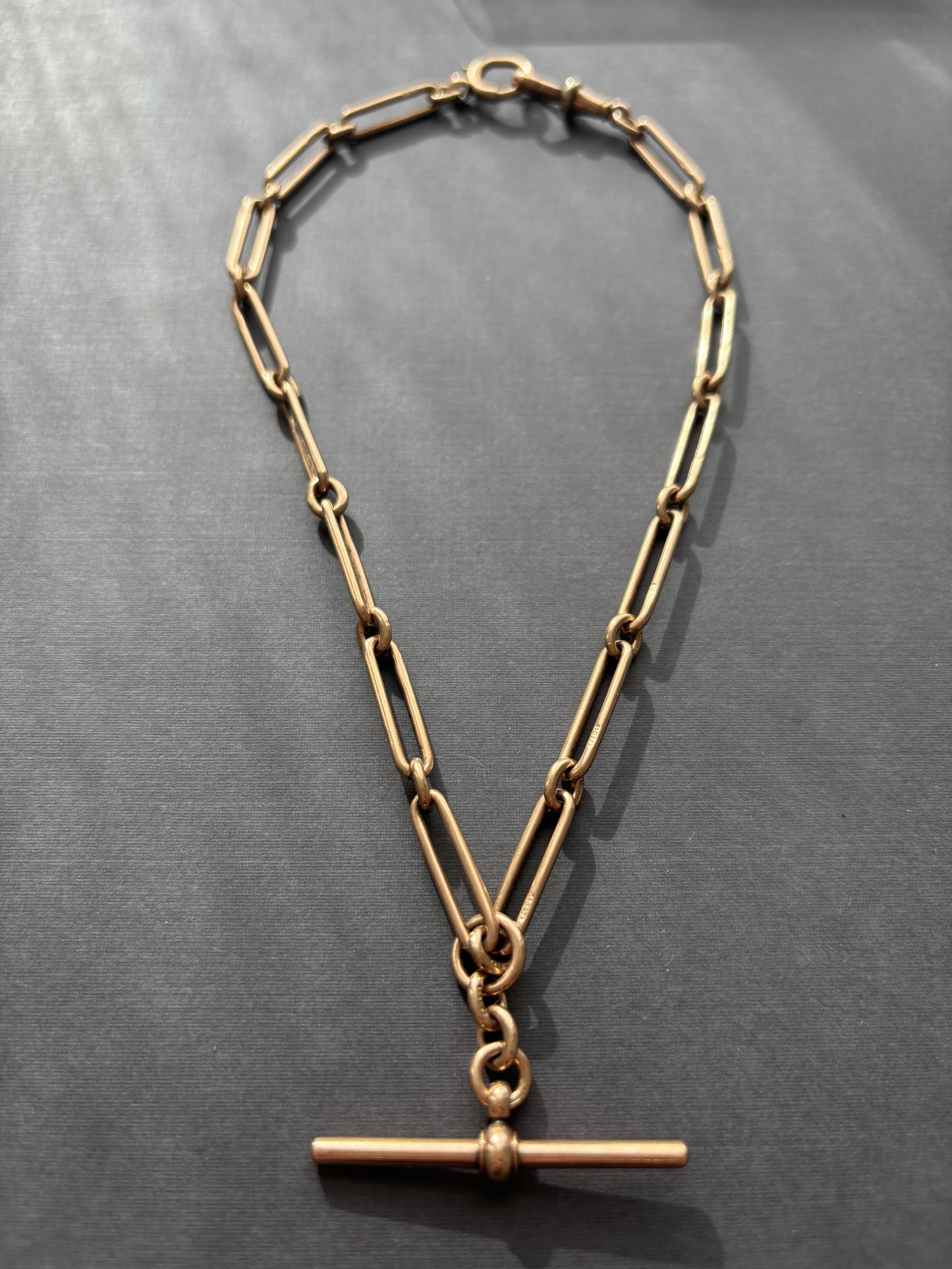 9k Gold Trombone Link Albert  Watch Chain Necklace
