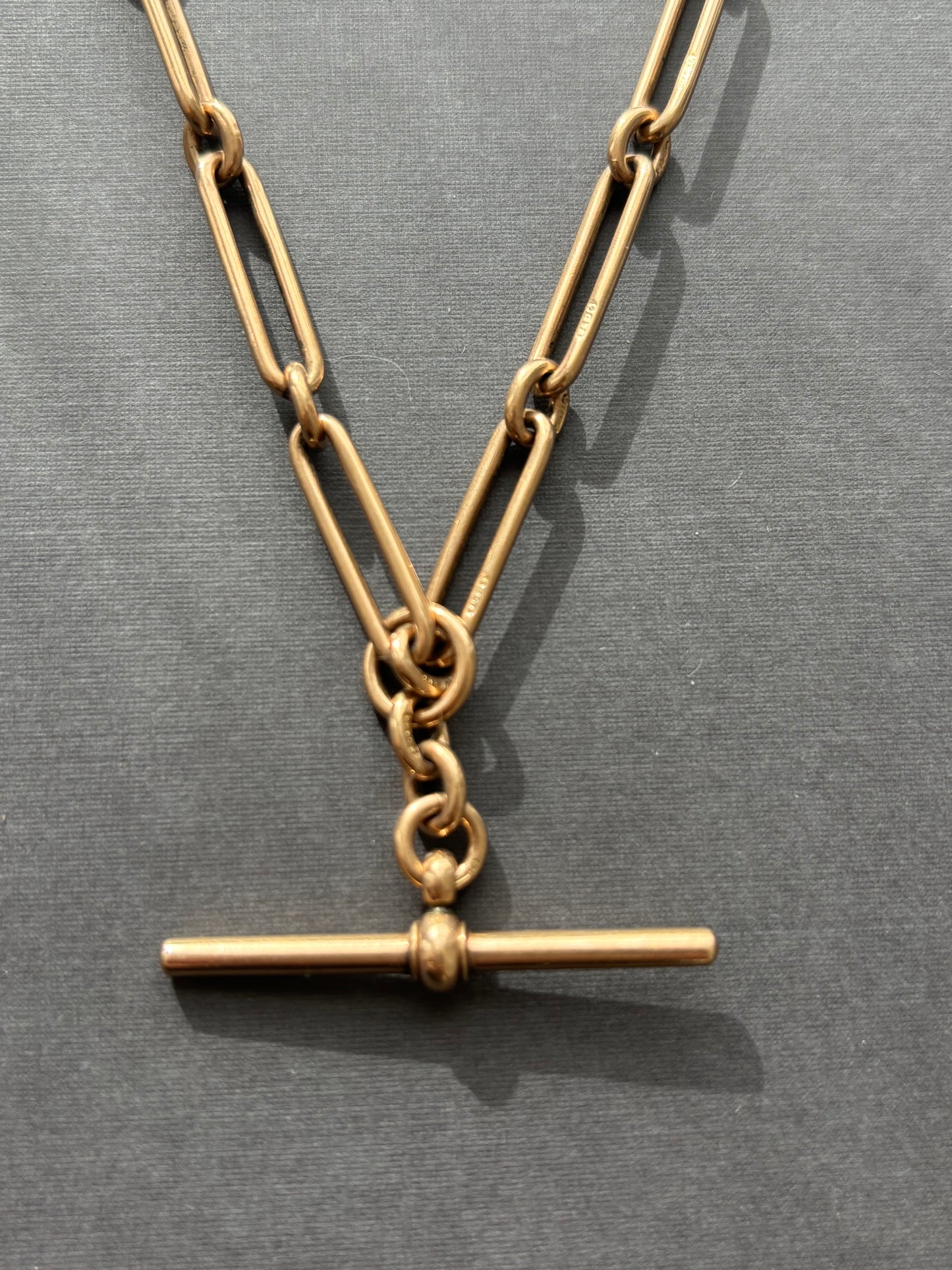 9k Gold Trombone Link Albert  Watch Chain Necklace