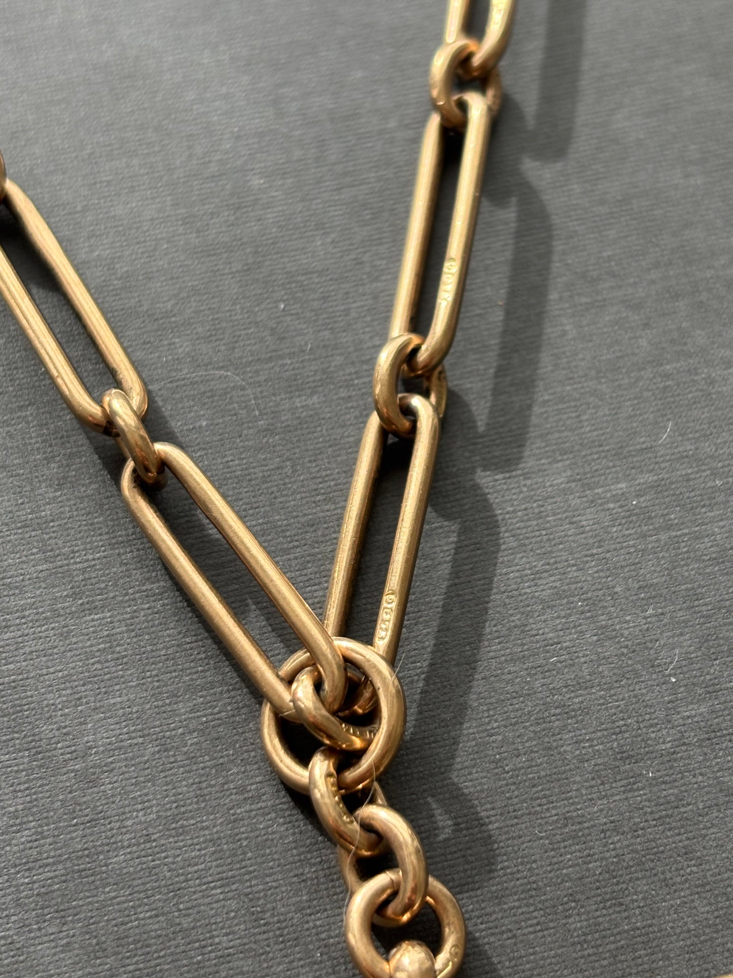 9k Gold Trombone Link Albert  Watch Chain Necklace