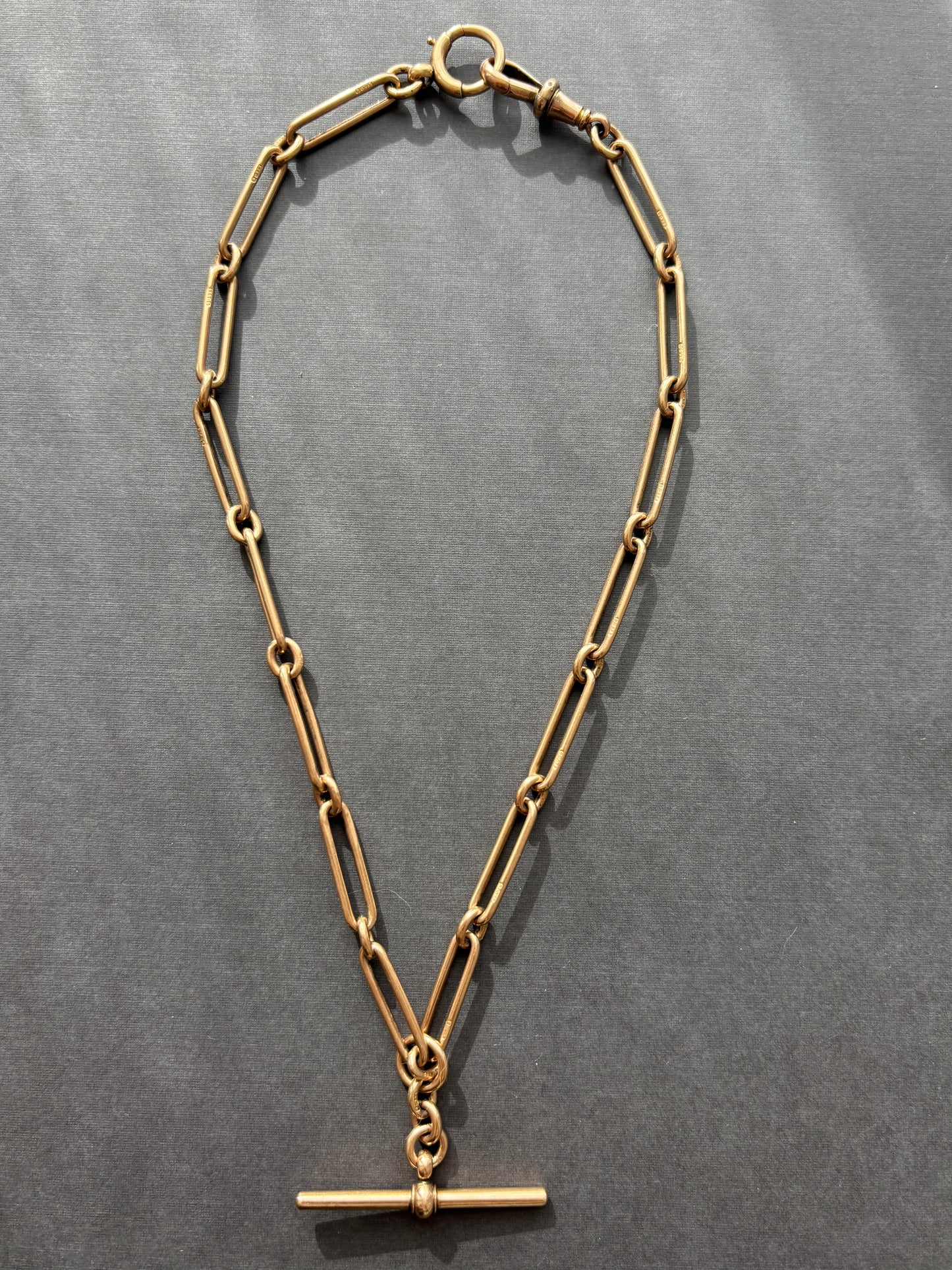 9k Gold Trombone Link Albert  Watch Chain Necklace