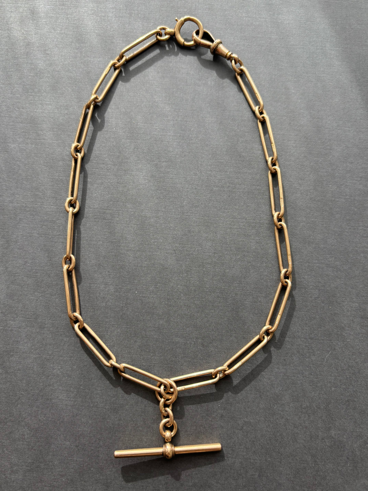 9k Gold Trombone Link Albert  Watch Chain Necklace