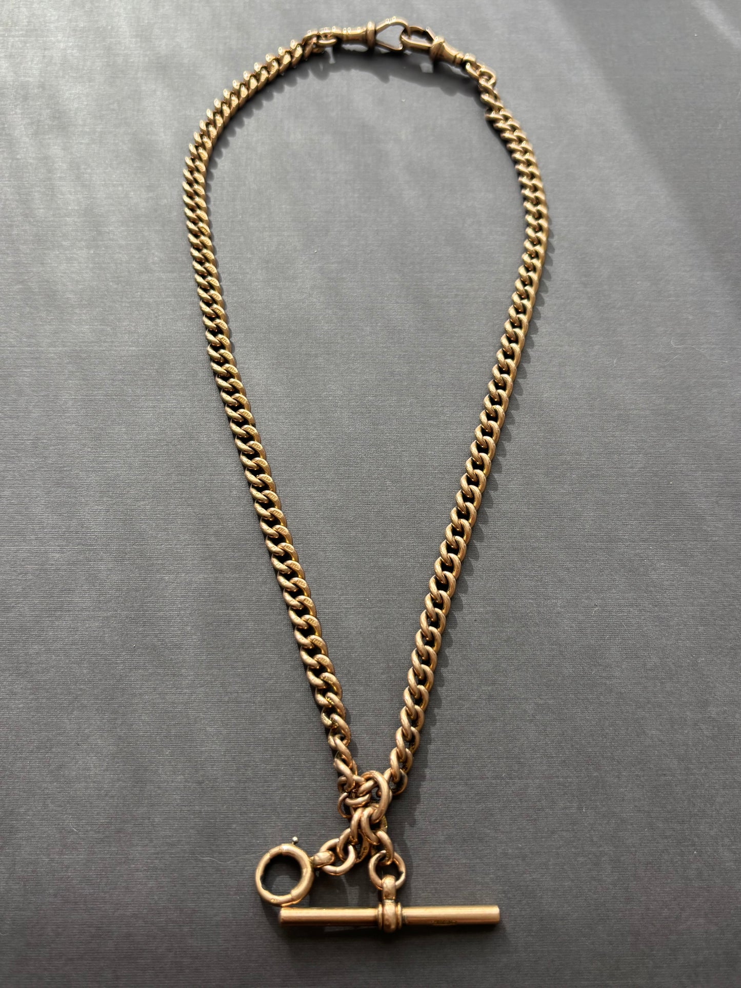 Vintage 9k Gold Antique Curb Watch Chain Necklace
