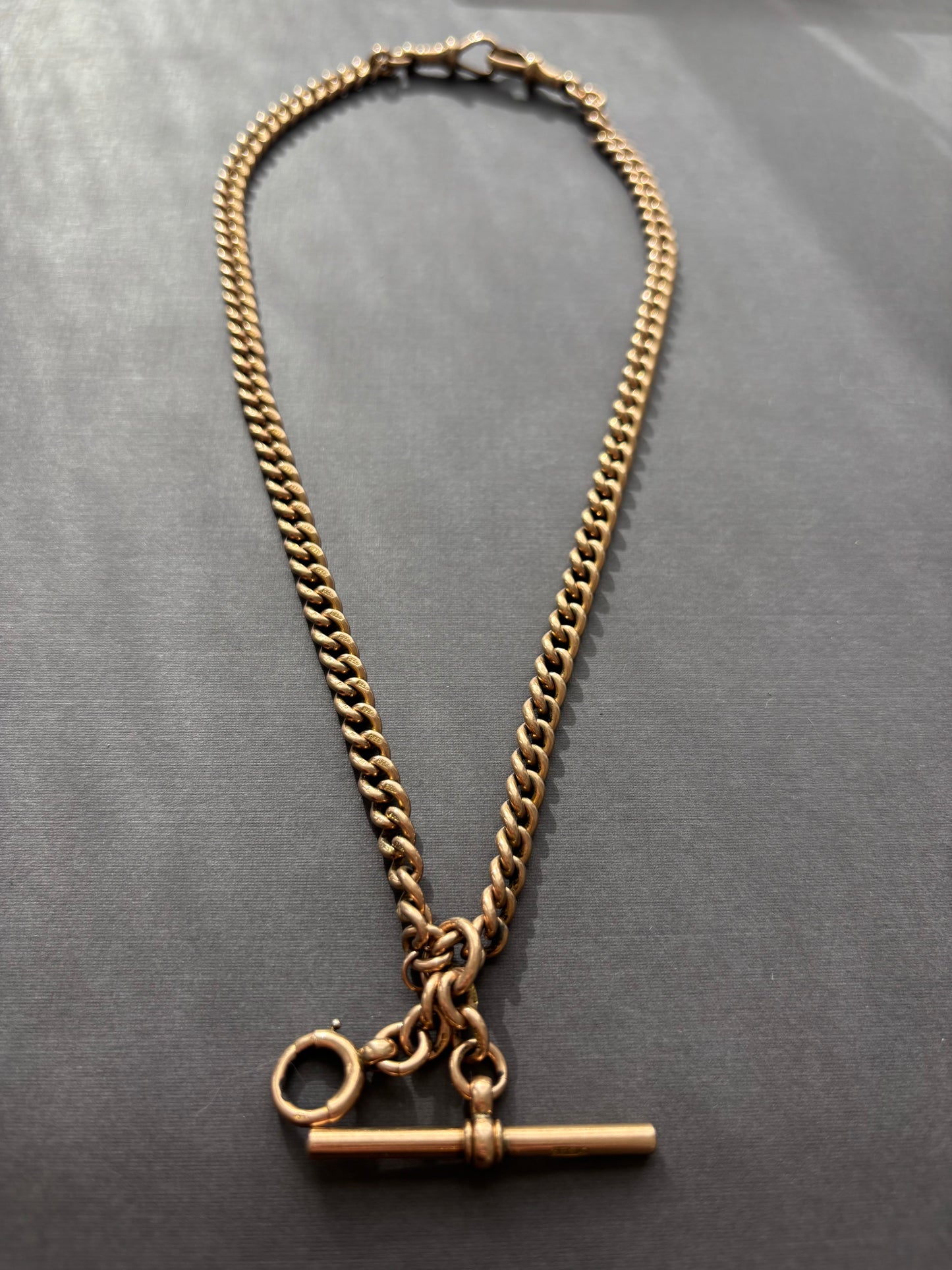 Vintage 9k Gold Antique Curb Watch Chain Necklace