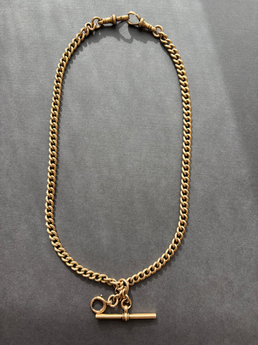 Vintage 9k Gold Antique Curb Watch Chain Necklace