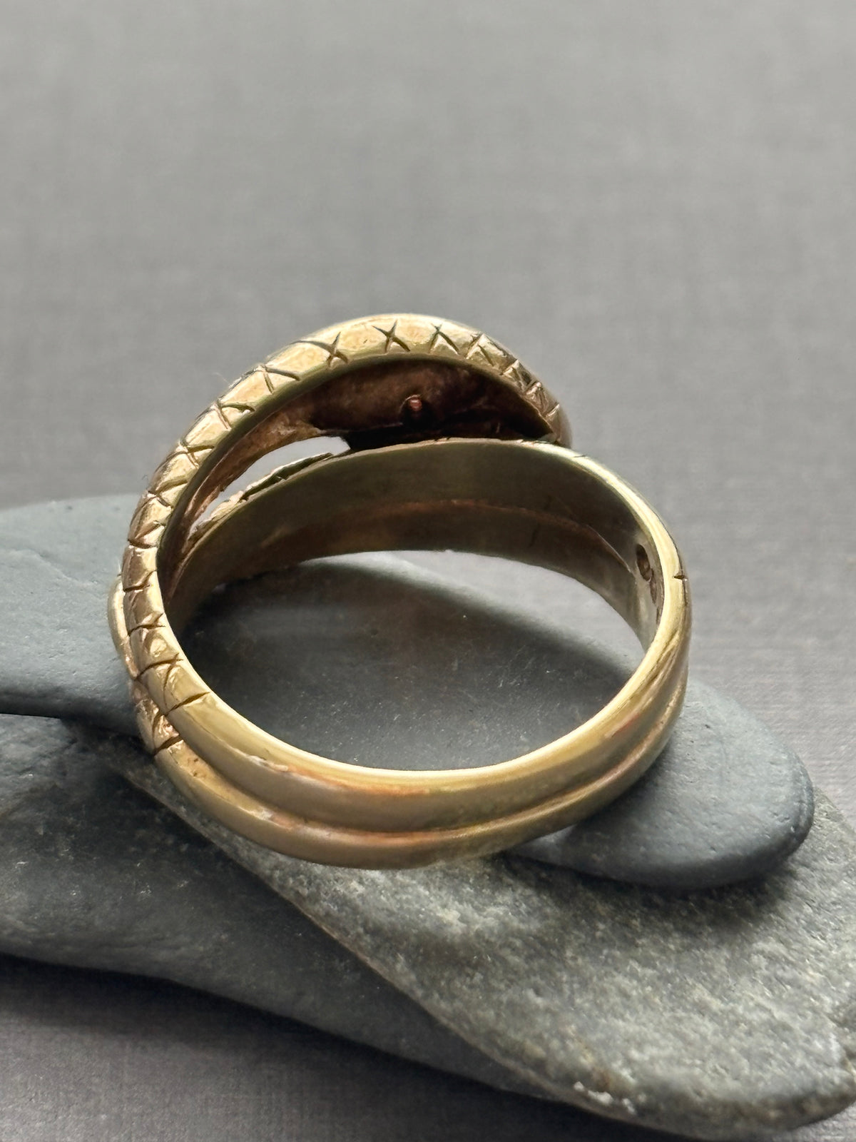 Vintage 9k Gold Snake Ring with Garnet Eyes