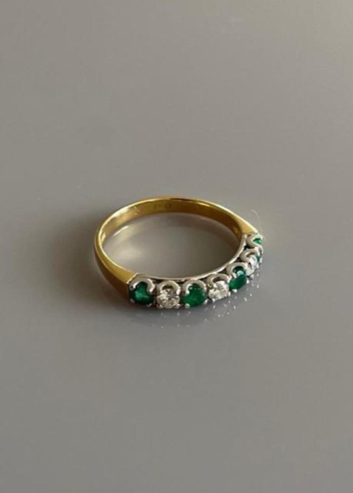 18ct / 18k Gold Diamond and Emerald Half Eternity Ring