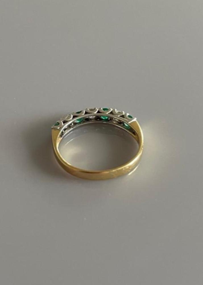 18ct / 18k Gold Diamond and Emerald Half Eternity Ring