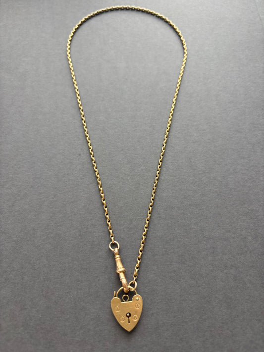 Antique 9k Gold Guard Chain with Heart Lock