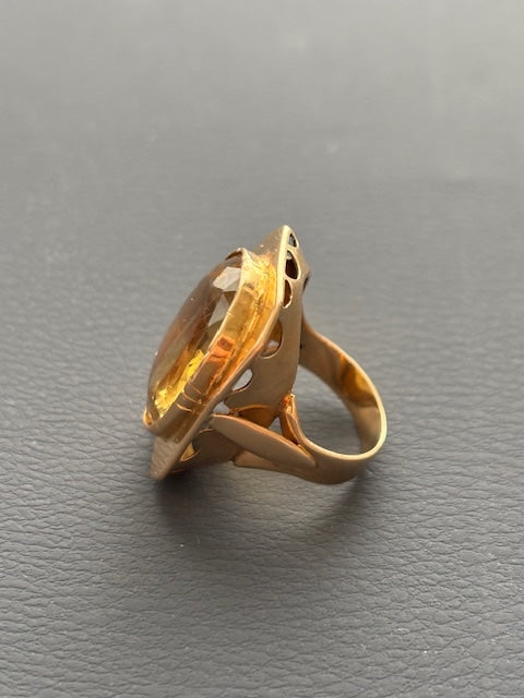 Vintage 70's 18k Gold and Citrine French Cocktail Ring