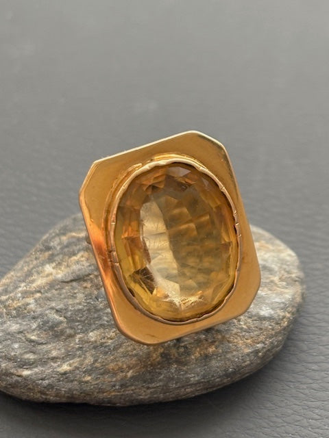 Vintage 70's 18k Gold and Citrine French Cocktail Ring