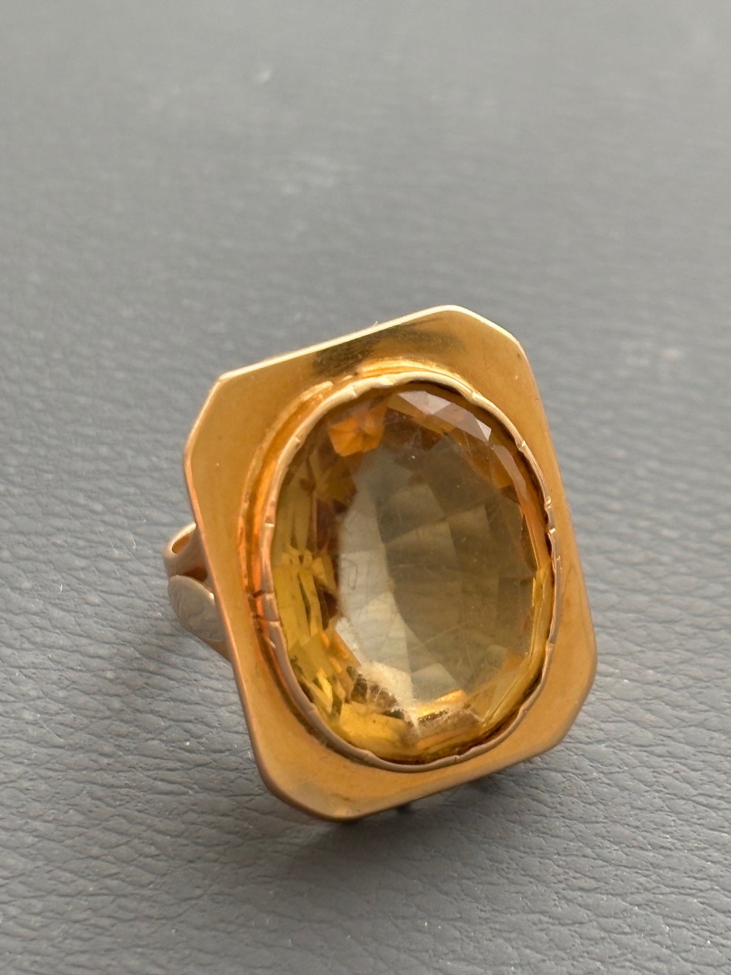 Vintage 70's 18k Gold and Citrine French Cocktail Ring