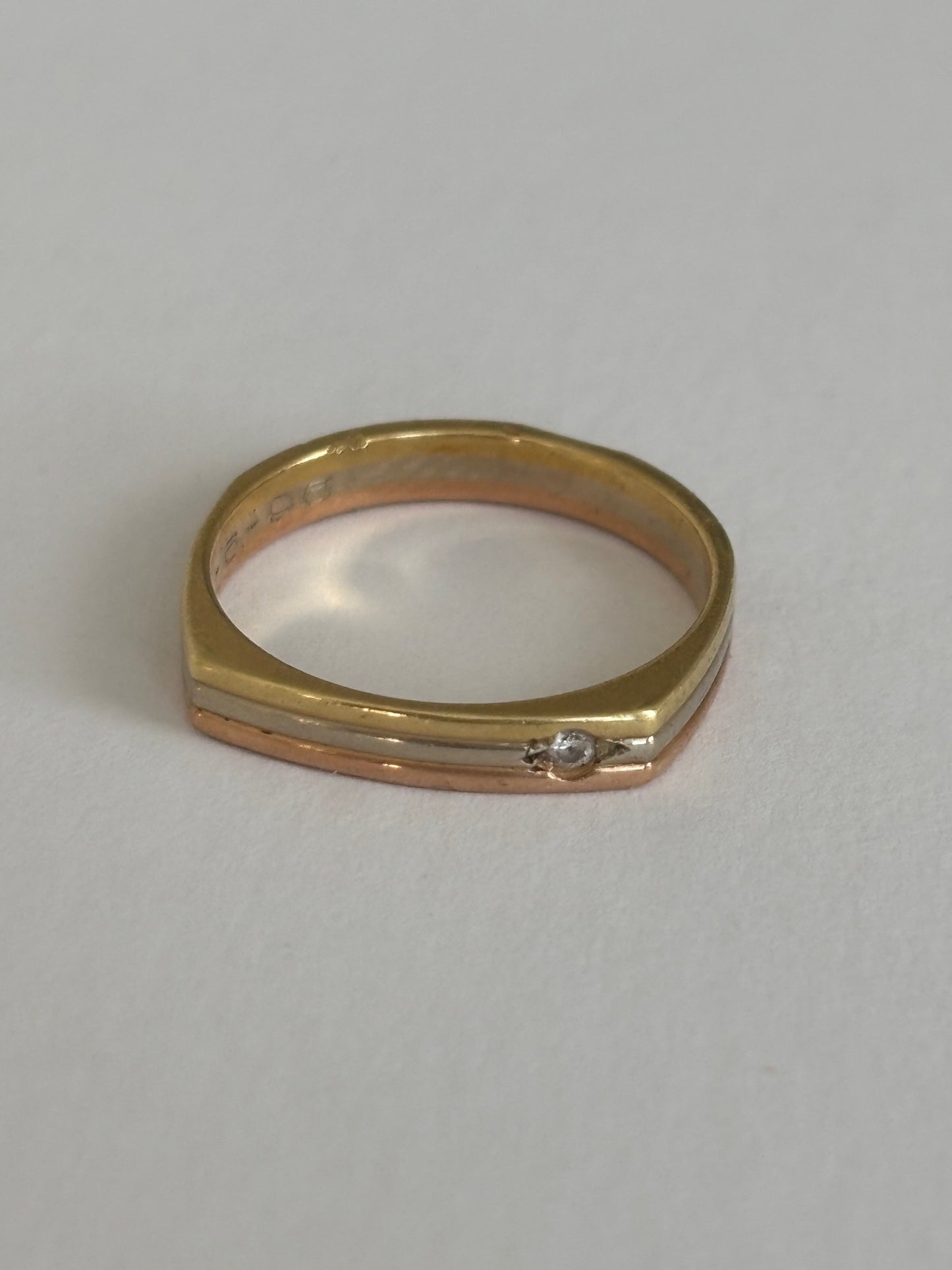 French 18k Tri Colour Square Band Diamond Ring