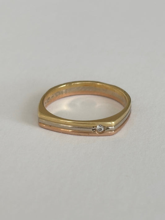 French 18k Tri Colour Square Band Diamond Ring