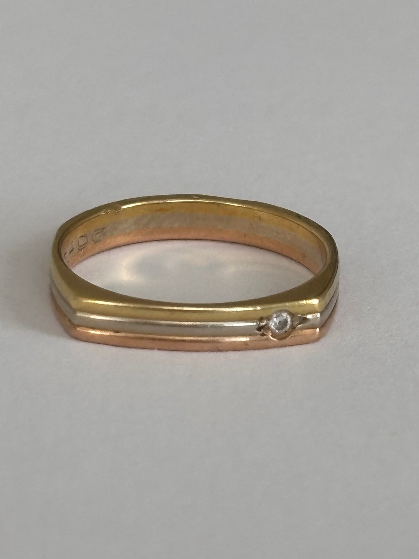 French 18k Tri Colour Square Band Diamond Ring