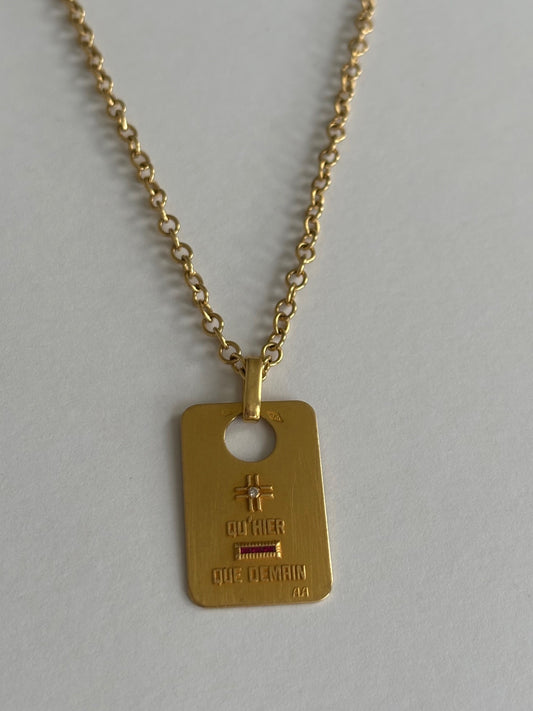 Vintage 1940's French 18k Gold A Augis Pendant and Chain w Ruby and Diamond