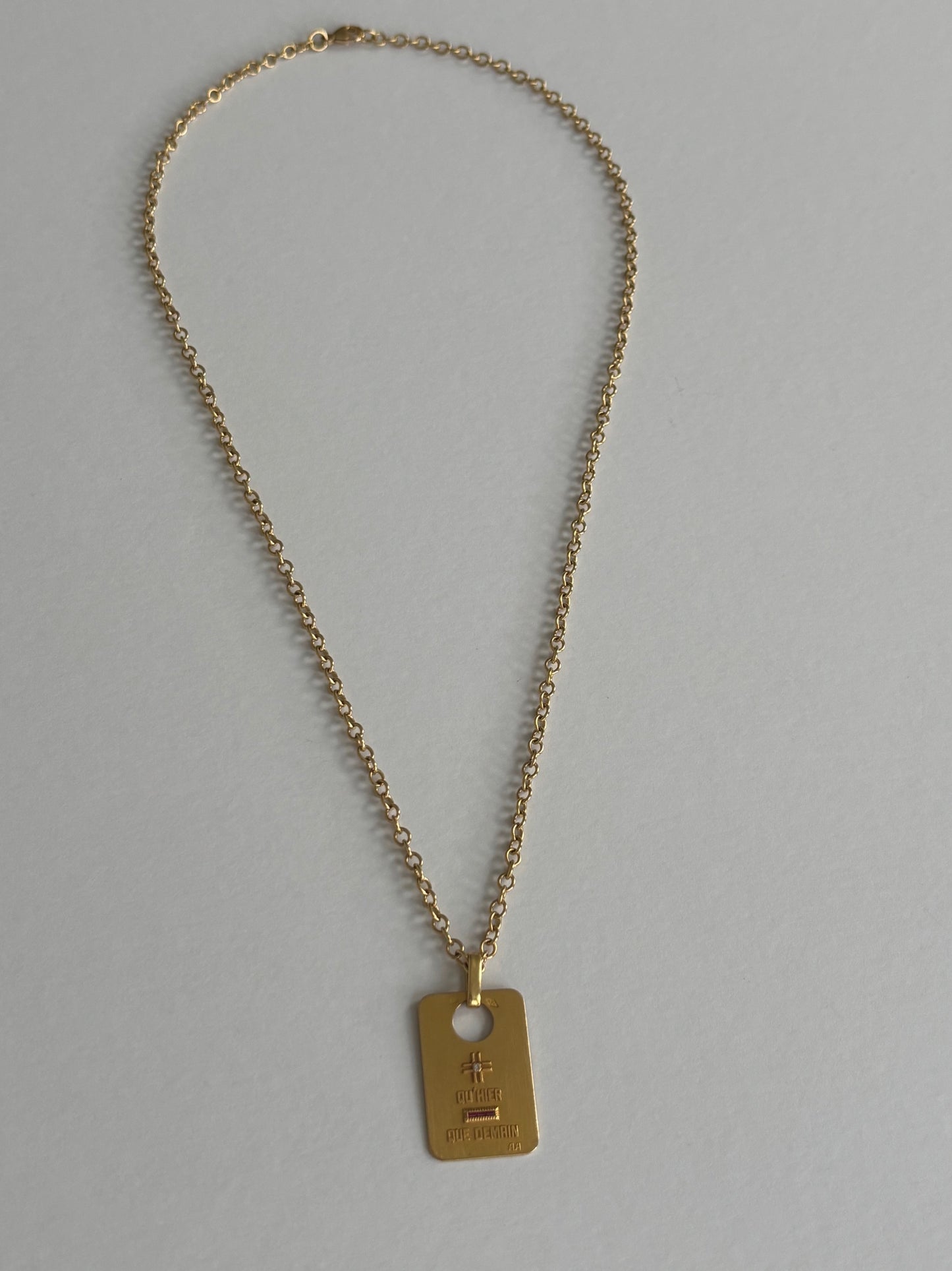 Vintage 1940's French 18k Gold A Augis Pendant and Chain w Ruby and Diamond