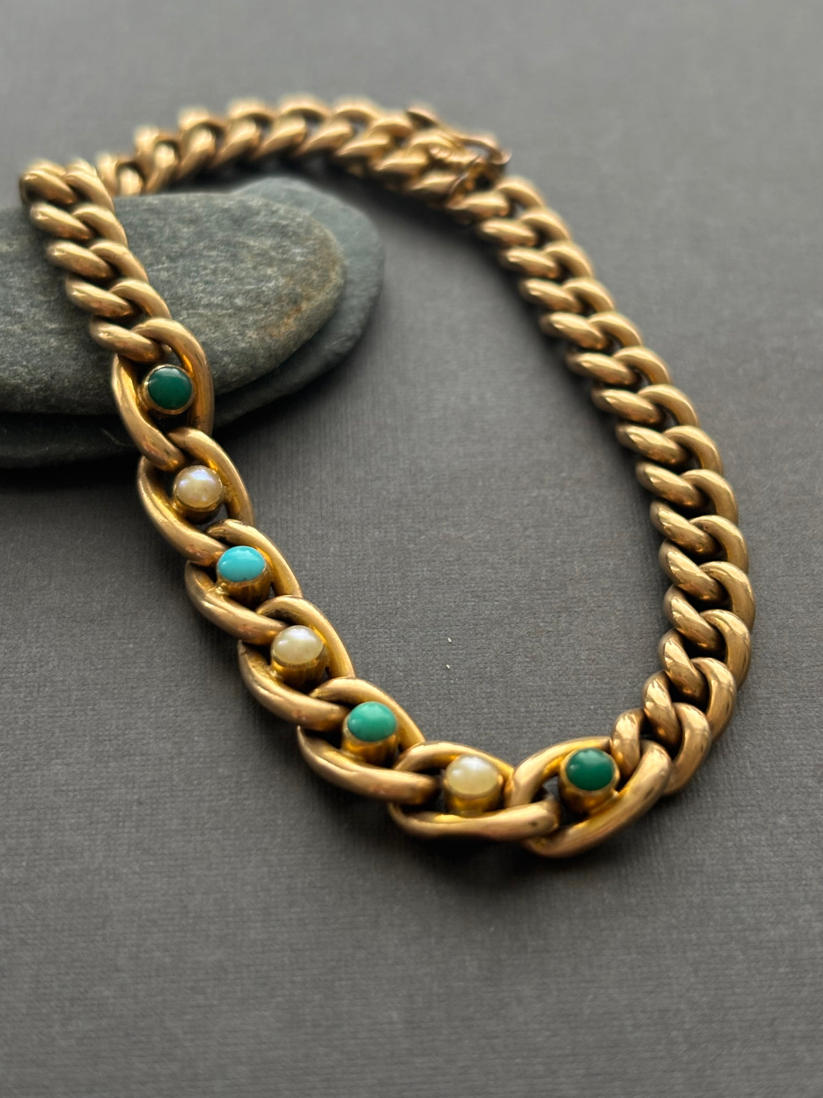 Vintage 15k Gold Turquoise &  Seed Pearl Bracelet